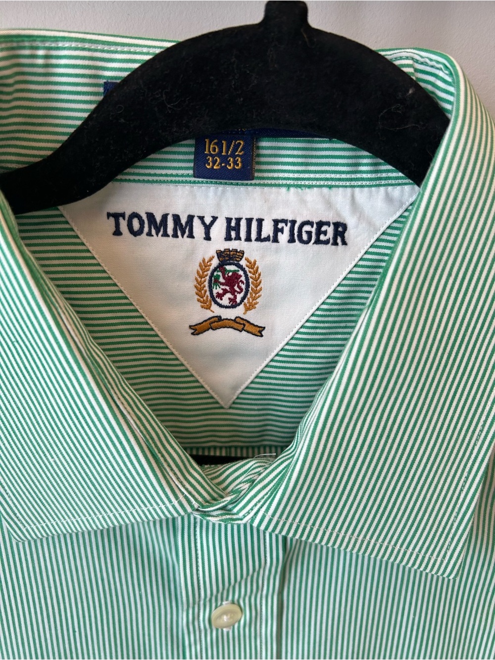 Vintage Tommy Hilfiger Green Stripe Button Up Preppy Coastal Grandpa